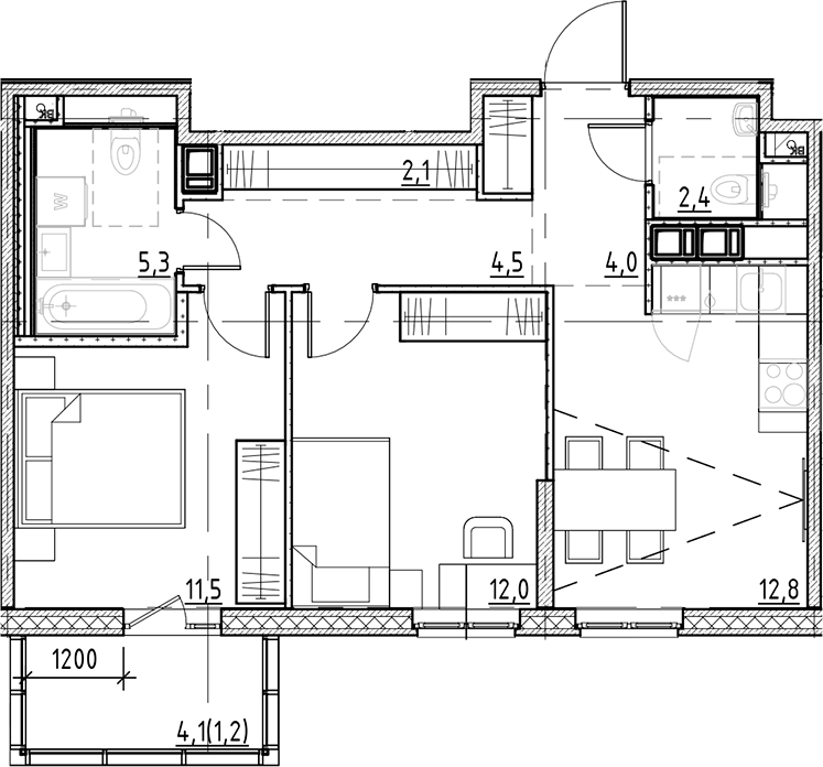 2-комнатная квартира 55.8 м², 7/9 эт., ЖК «Янила Форест»